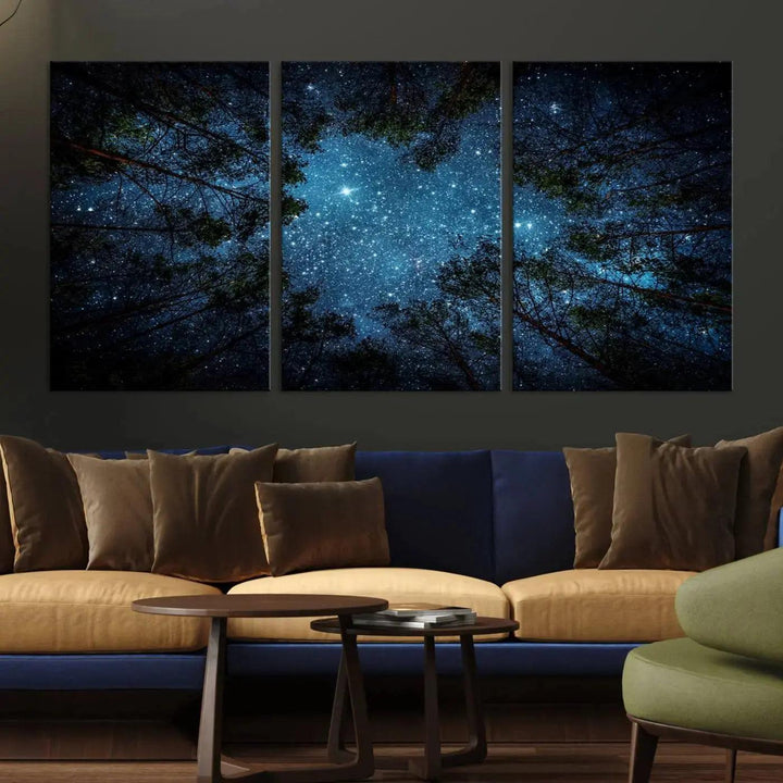 Night Sky and Stars in Forest Giclee Canvas Wall Art Print