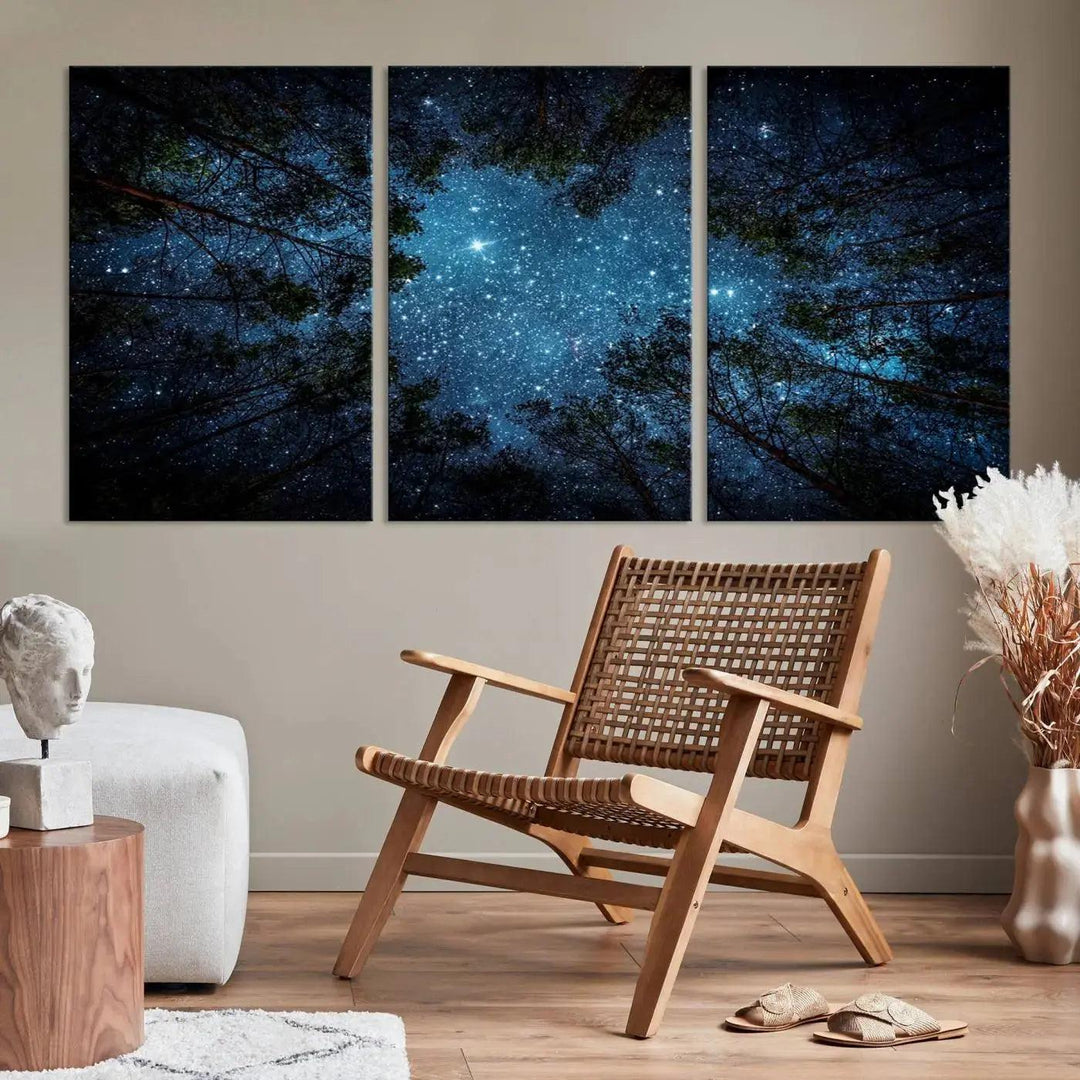 Night Sky and Stars in Forest Giclee Canvas Wall Art Print