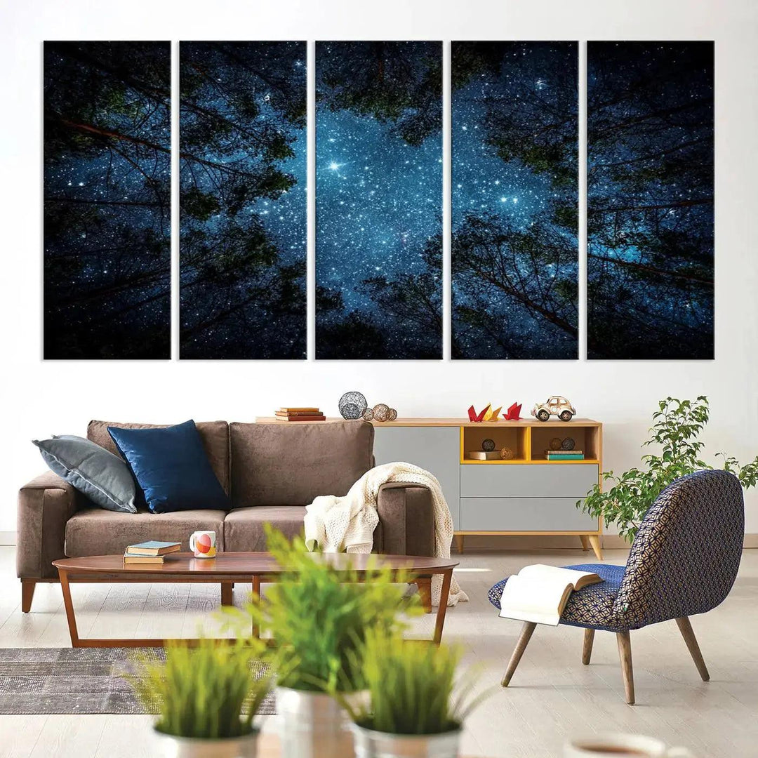 Night Sky and Stars in Forest Giclee Canvas Wall Art Print