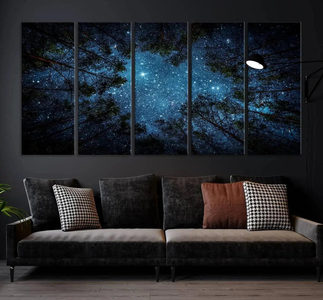 Night Sky and Stars in Forest Giclee Canvas Wall Art Print