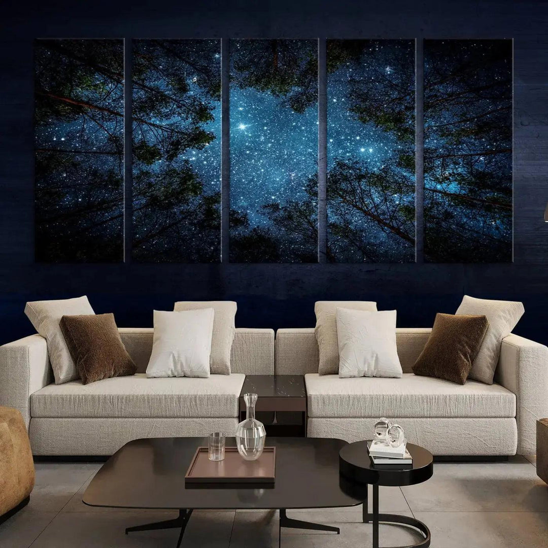 Night Sky and Stars in Forest Giclee Canvas Wall Art Print