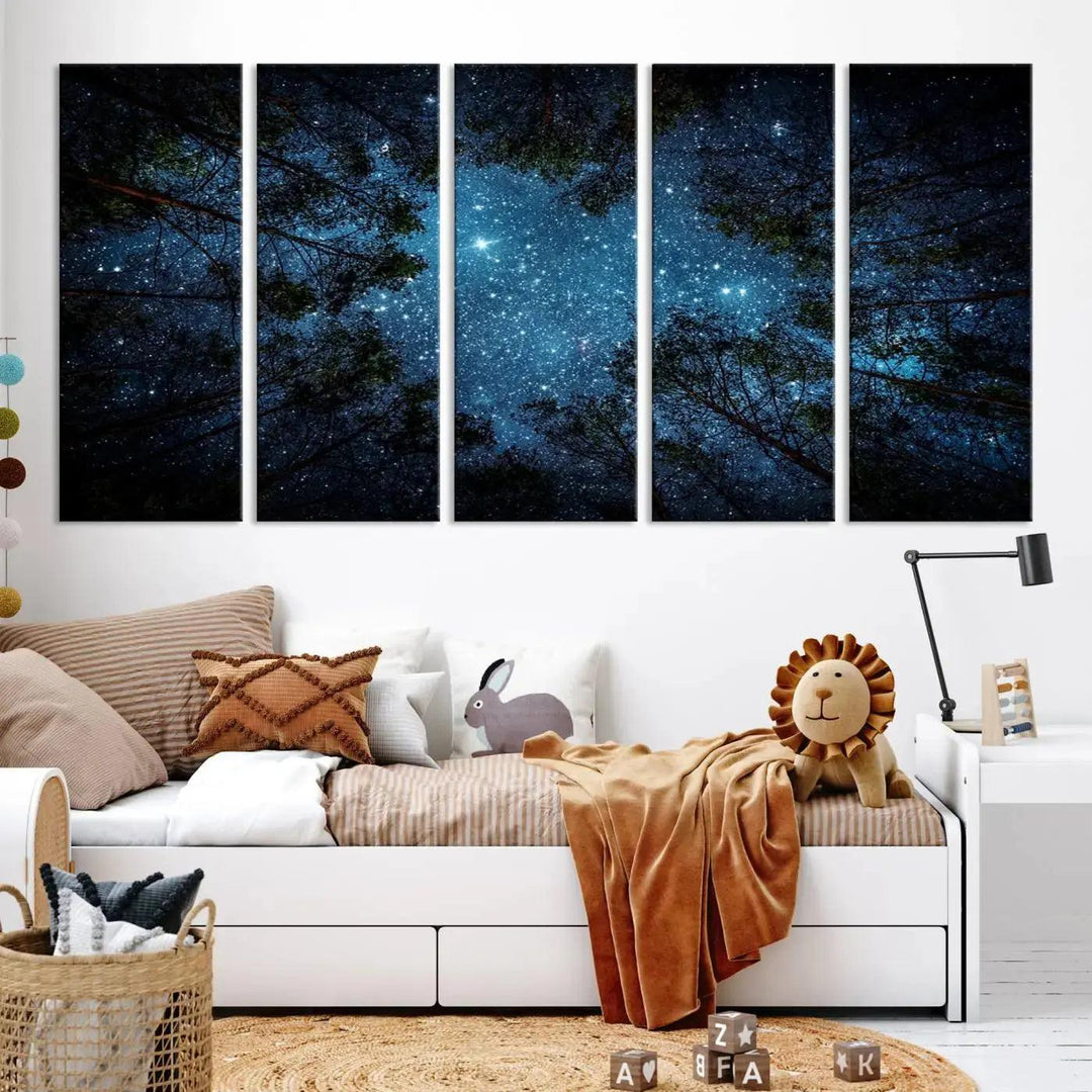 Night Sky and Stars in Forest Giclee Canvas Wall Art Print