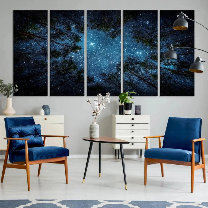 Night Sky and Stars in Forest Giclee Canvas Wall Art Print