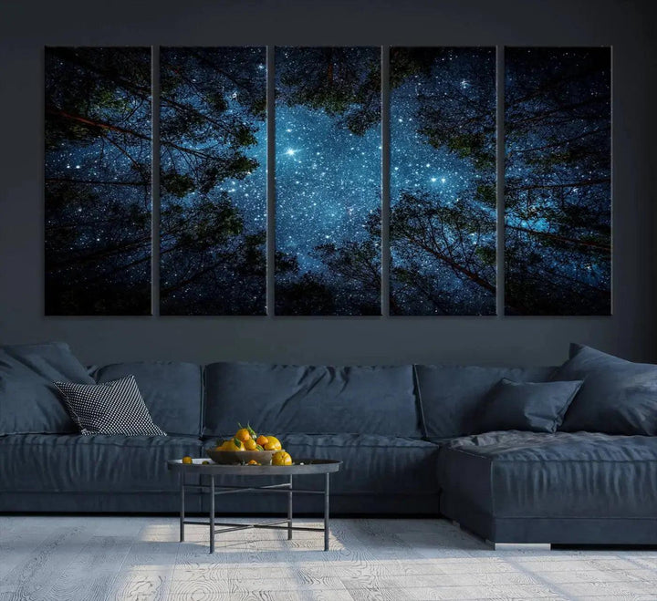 Night Sky and Stars in Forest Giclee Canvas Wall Art Print