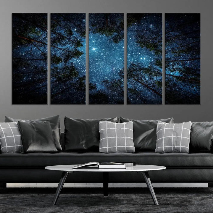 Night Sky and Stars in Forest Giclee Canvas Wall Art Print