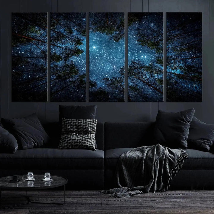 Night Sky and Stars in Forest Giclee Canvas Wall Art Print