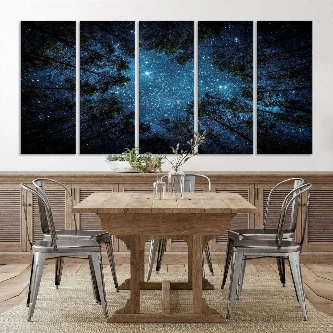 Night Sky and Stars in Forest Giclee Canvas Wall Art Print