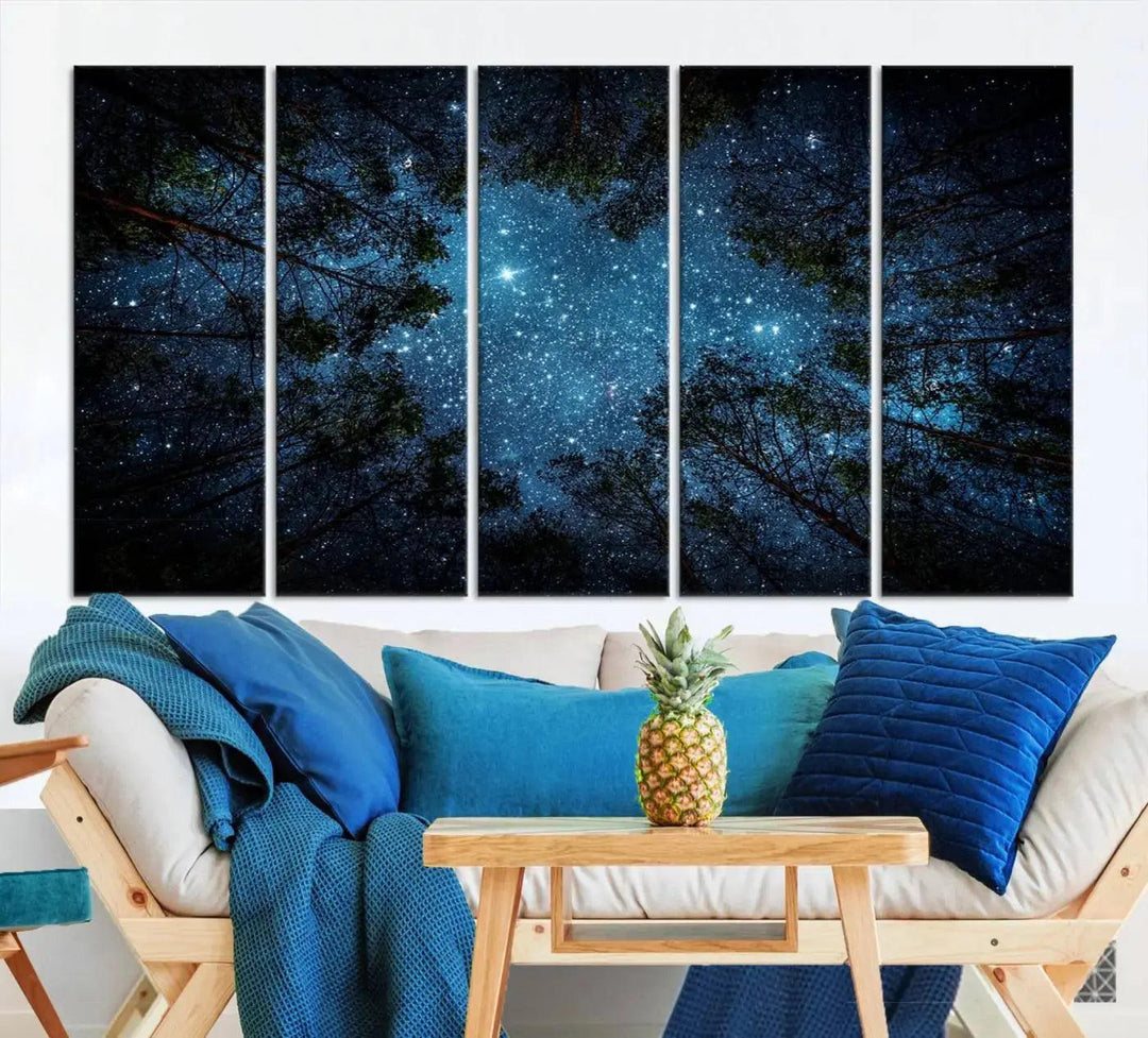 Night Sky and Stars in Forest Giclee Canvas Wall Art Print