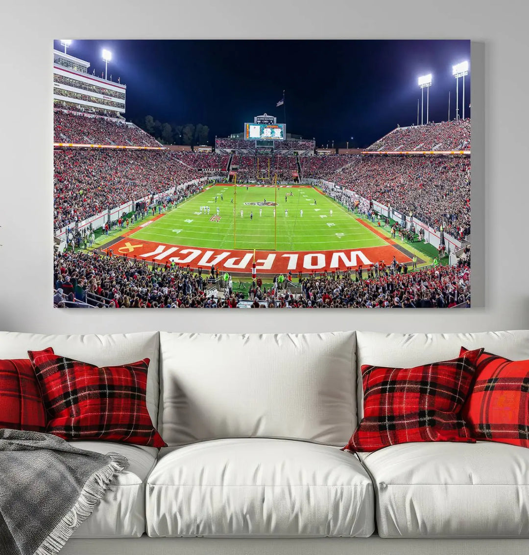 North Carolina University Wolfpack Football Stadium Framed Wall Art Canvas Print