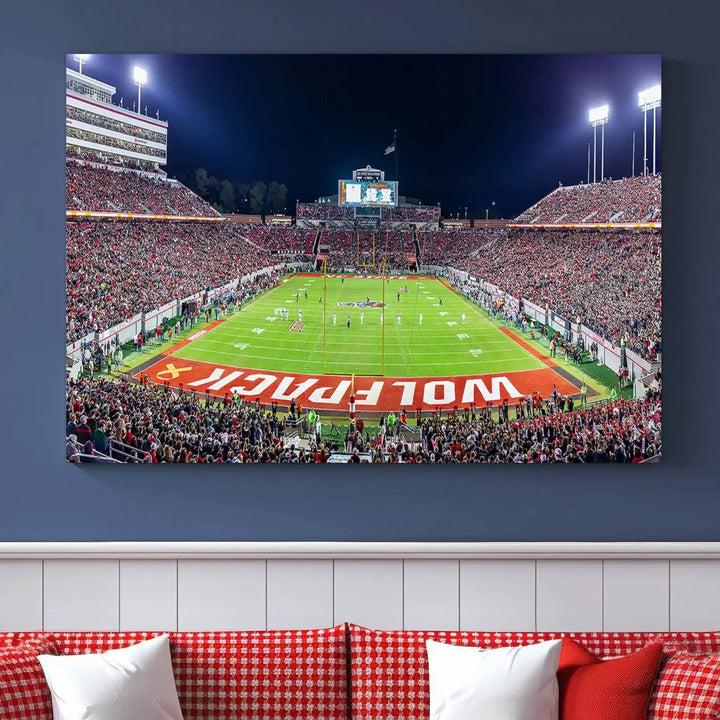 North Carolina University Wolfpack Football Stadium Framed Wall Art Canvas Print