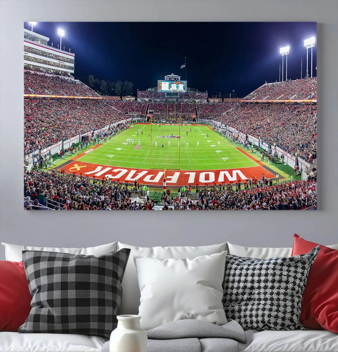 North Carolina University Wolfpack Football Stadium Framed Wall Art Canvas Print