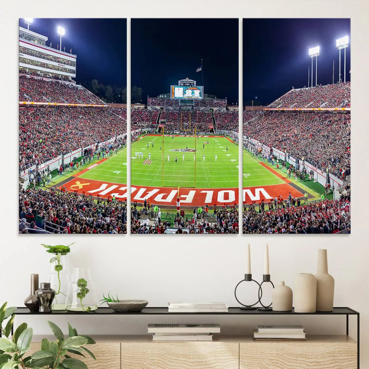 North Carolina University Wolfpack Football Stadium Framed Wall Art Canvas Print