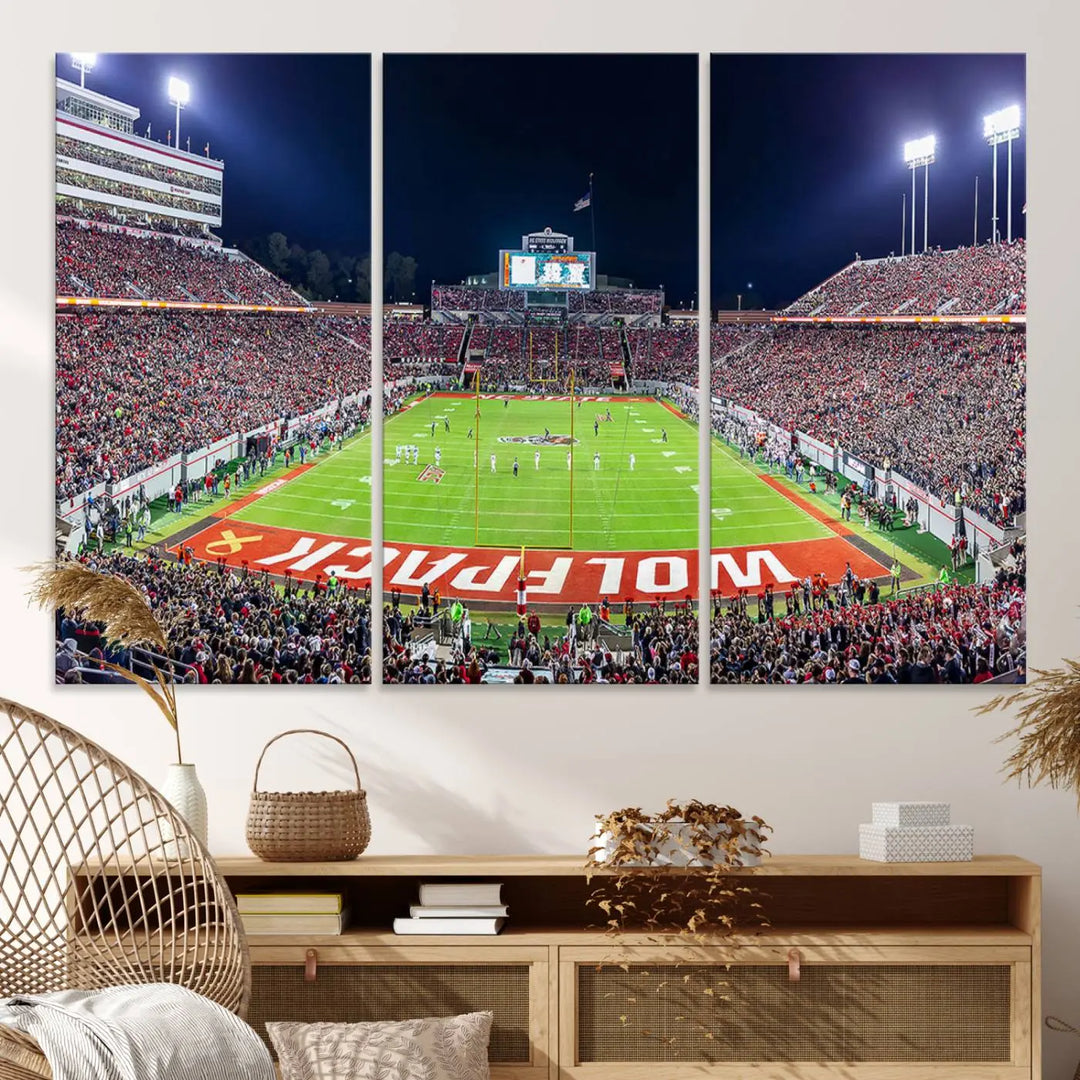 North Carolina University Wolfpack Football Stadium Framed Wall Art Canvas Print