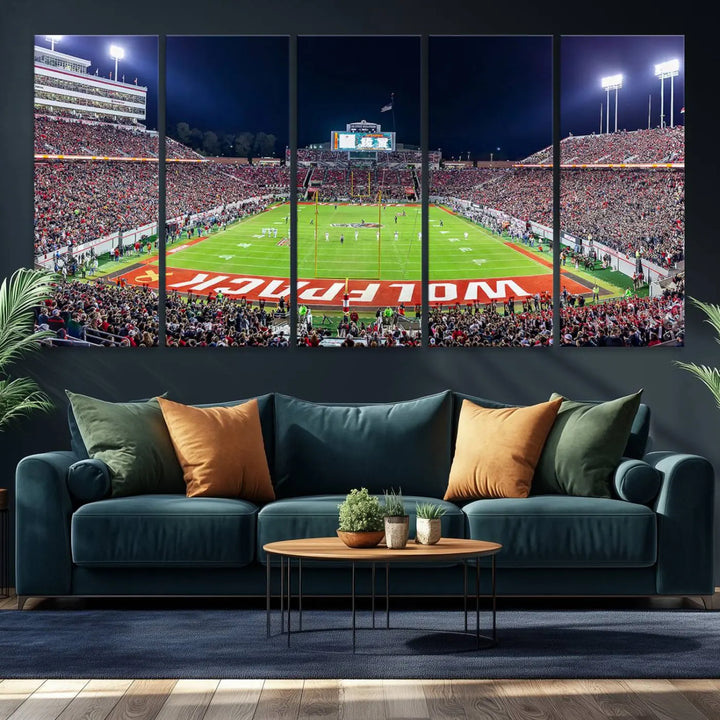 North Carolina University Wolfpack Football Stadium Framed Wall Art Canvas Print