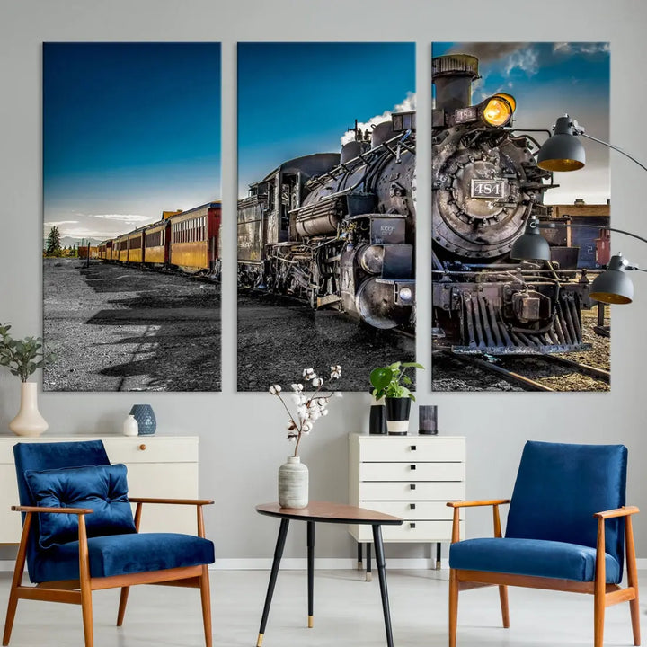 Nostalgic Steam Locomotive Train Wall Art Canvas Print for Living Room Office Decor