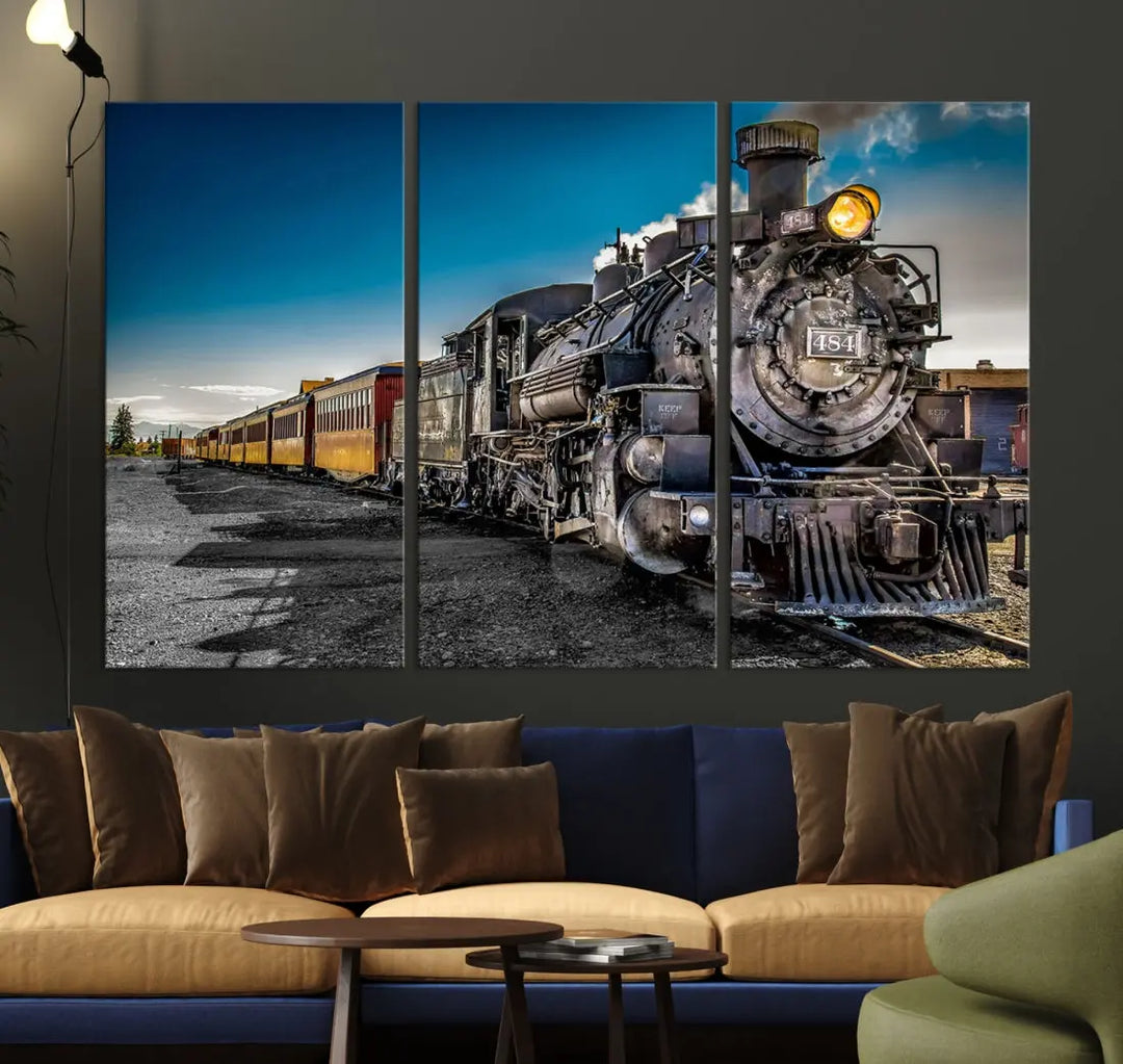 Nostalgic Steam Locomotive Train Wall Art Canvas Print for Living Room Office Decor