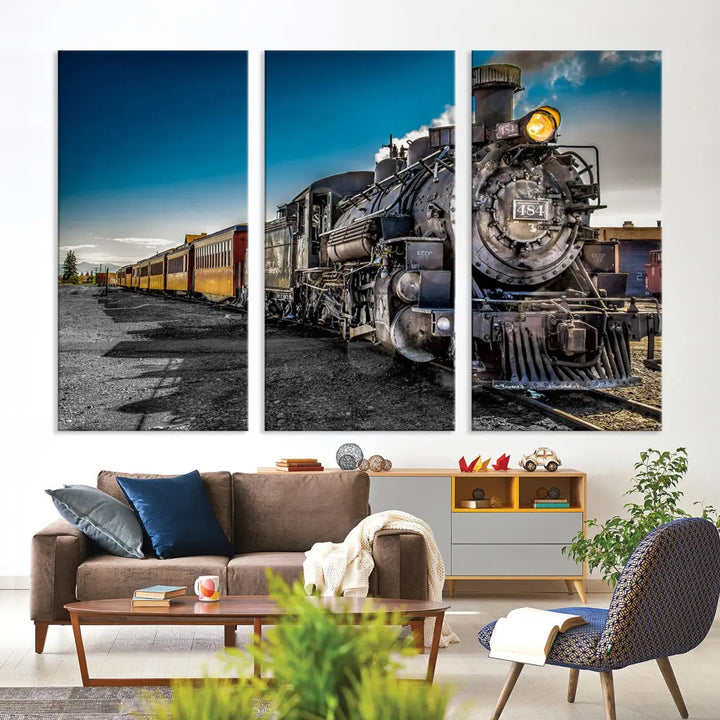 Nostalgic Steam Locomotive Train Wall Art Canvas Print for Living Room Office Decor