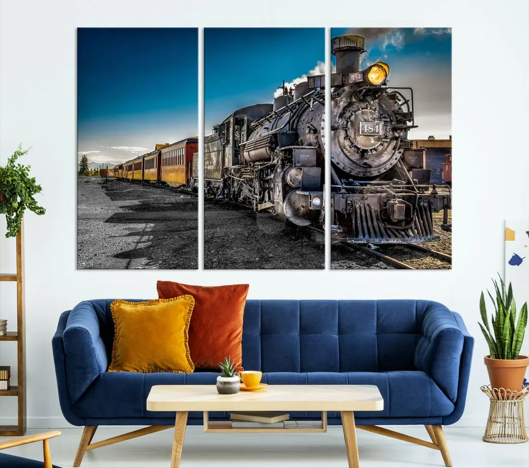 Nostalgic Steam Locomotive Train Wall Art Canvas Print for Living Room Office Decor