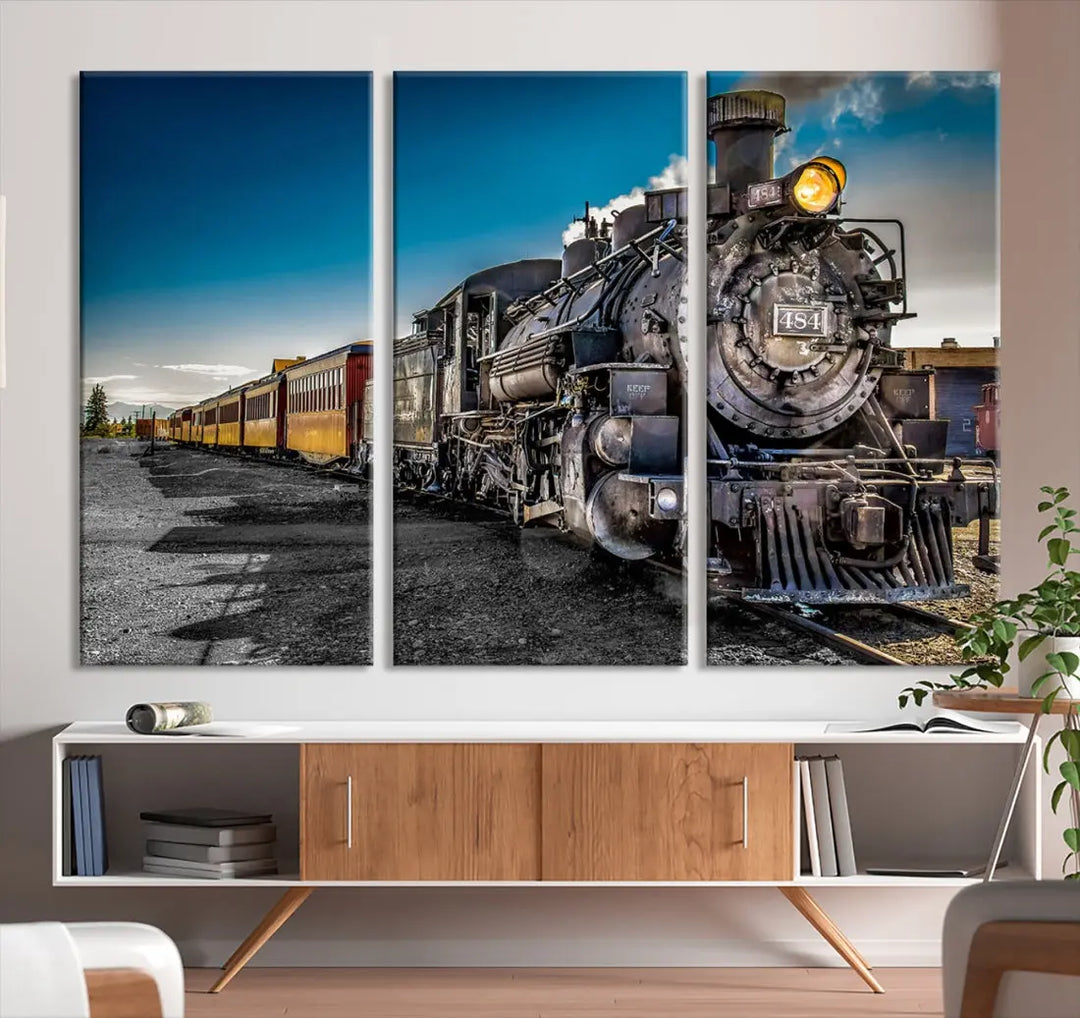 Nostalgic Steam Locomotive Train Wall Art Canvas Print for Living Room Office Decor