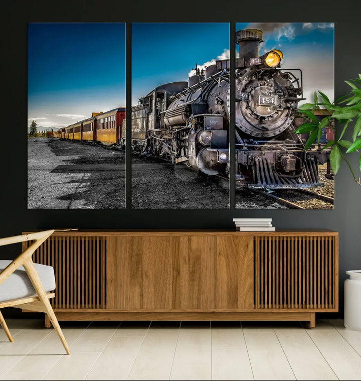 Nostalgic Steam Locomotive Train Wall Art Canvas Print for Living Room Office Decor