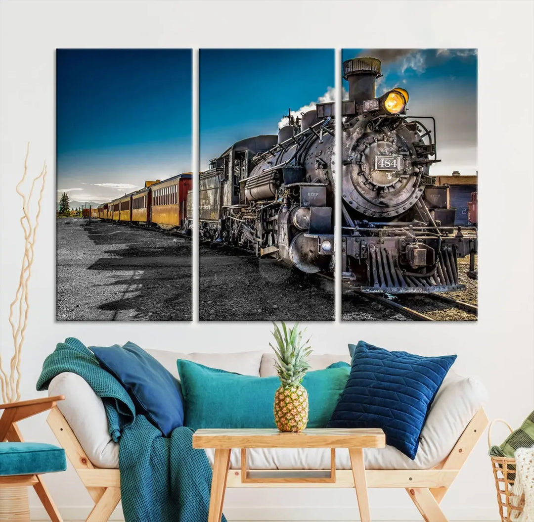 Nostalgic Steam Locomotive Train Wall Art Canvas Print for Living Room Office Decor