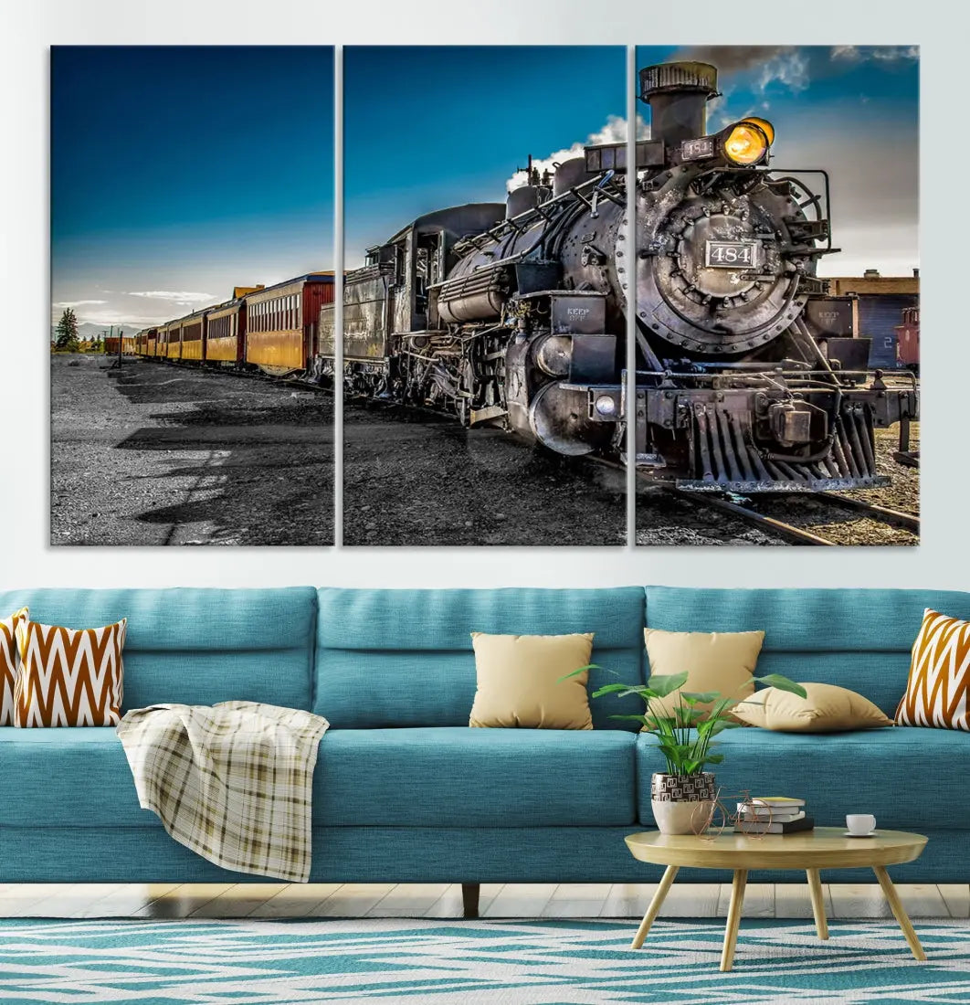 Nostalgic Steam Locomotive Train Wall Art Canvas Print for Living Room Office Decor