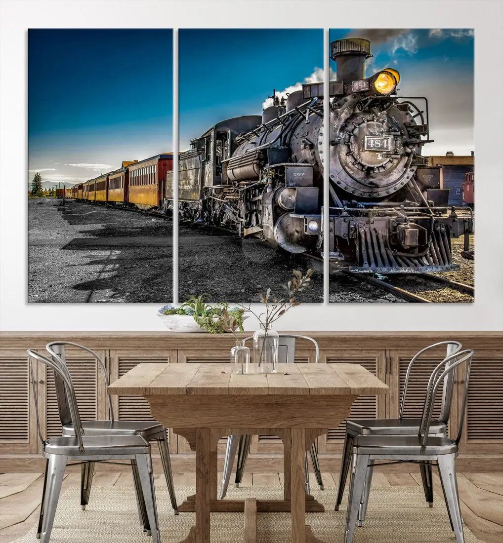 Nostalgic Steam Locomotive Train Wall Art Canvas Print for Living Room Office Decor