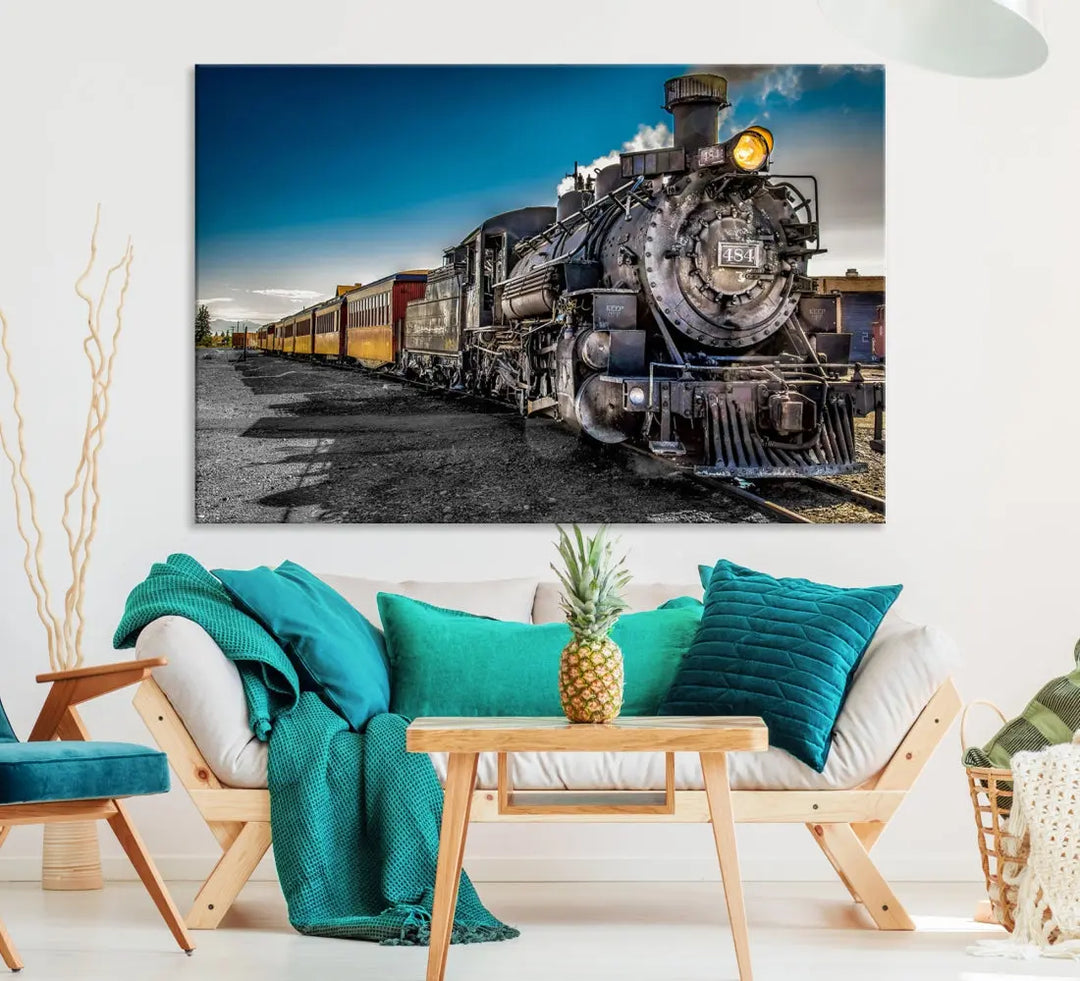 Nostalgic Steam Locomotive Train Wall Art Canvas Print for Living Room Office Decor