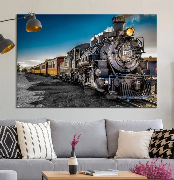 Nostalgic Steam Locomotive Train Wall Art Canvas Print for Living Room Office Decor