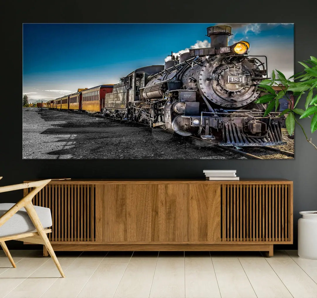 Nostalgic Steam Locomotive Train Wall Art Canvas Print for Living Room Office Decor