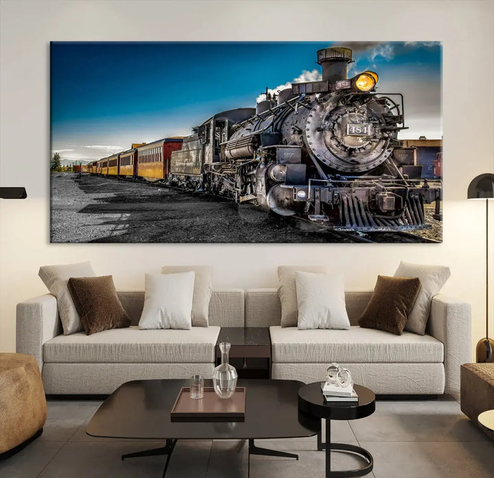 Nostalgic Steam Locomotive Train Wall Art Canvas Print for Living Room Office Decor