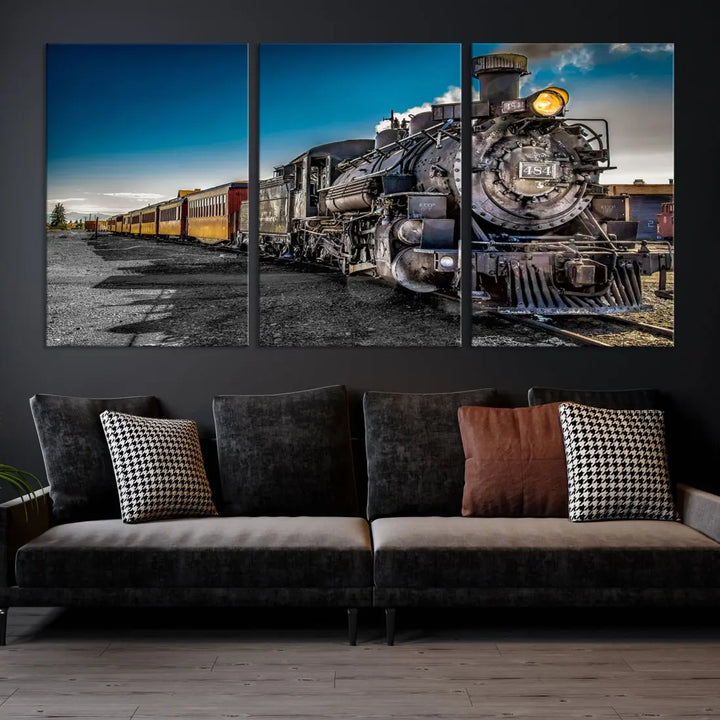 Nostalgic Steam Locomotive Train Wall Art Canvas Print for Living Room Office Decor