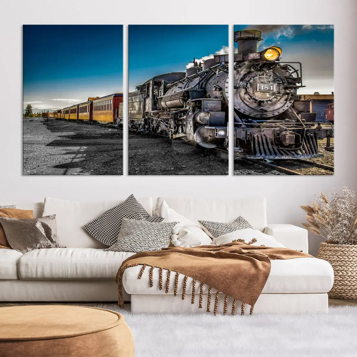 Nostalgic Steam Locomotive Train Wall Art Canvas Print for Living Room Office Decor