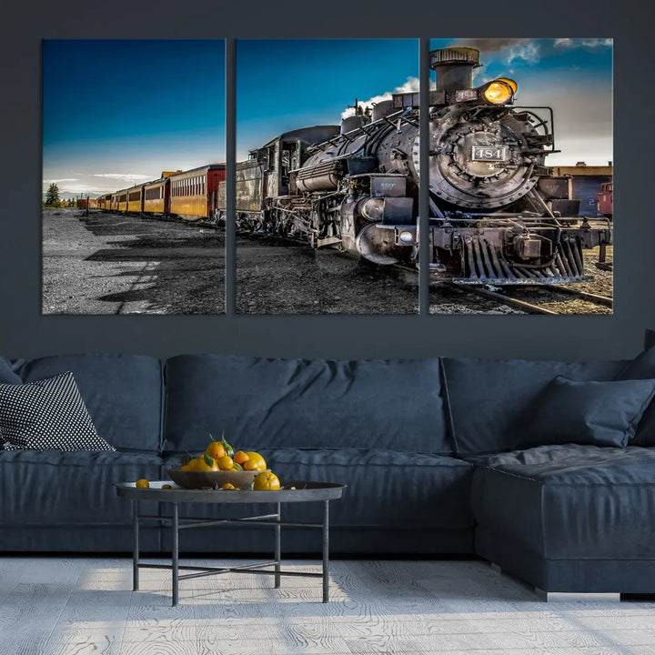 Nostalgic Steam Locomotive Train Wall Art Canvas Print for Living Room Office Decor