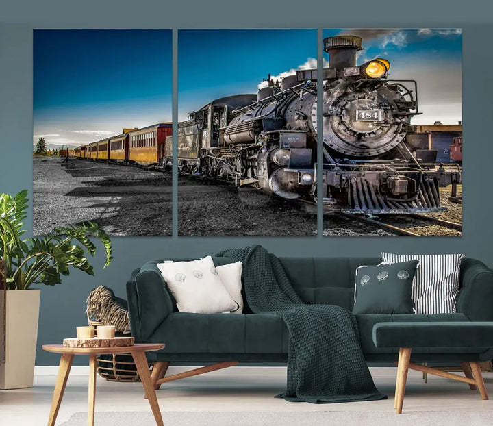 Nostalgic Steam Locomotive Train Wall Art Canvas Print for Living Room Office Decor