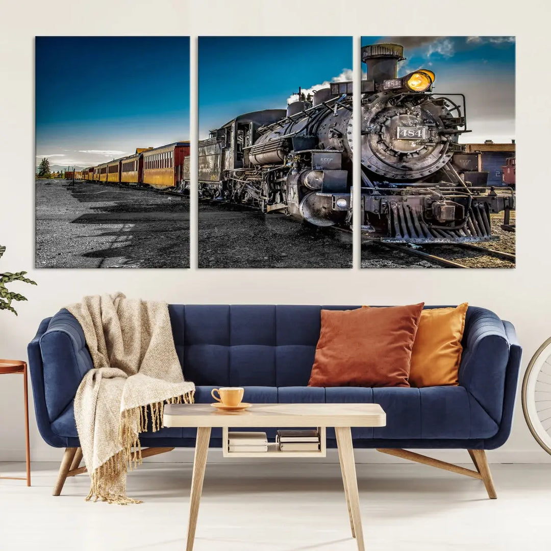 Nostalgic Steam Locomotive Train Wall Art Canvas Print for Living Room Office Decor