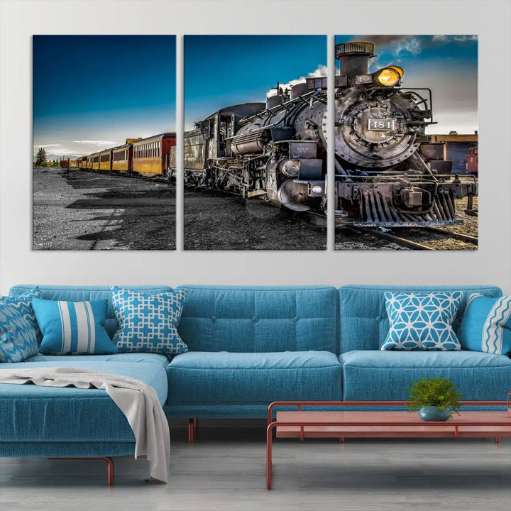 Nostalgic Steam Locomotive Train Wall Art Canvas Print for Living Room Office Decor