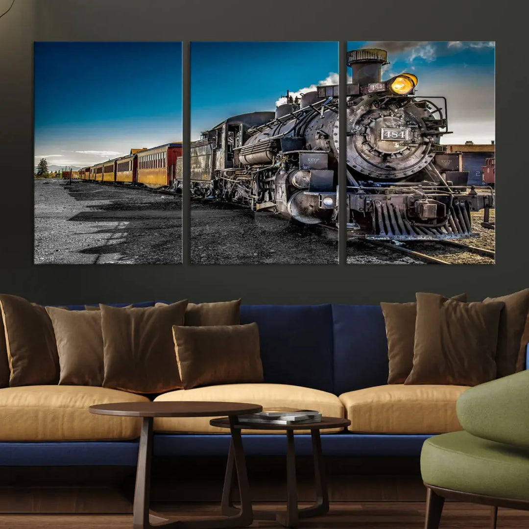 Nostalgic Steam Locomotive Train Wall Art Canvas Print for Living Room Office Decor