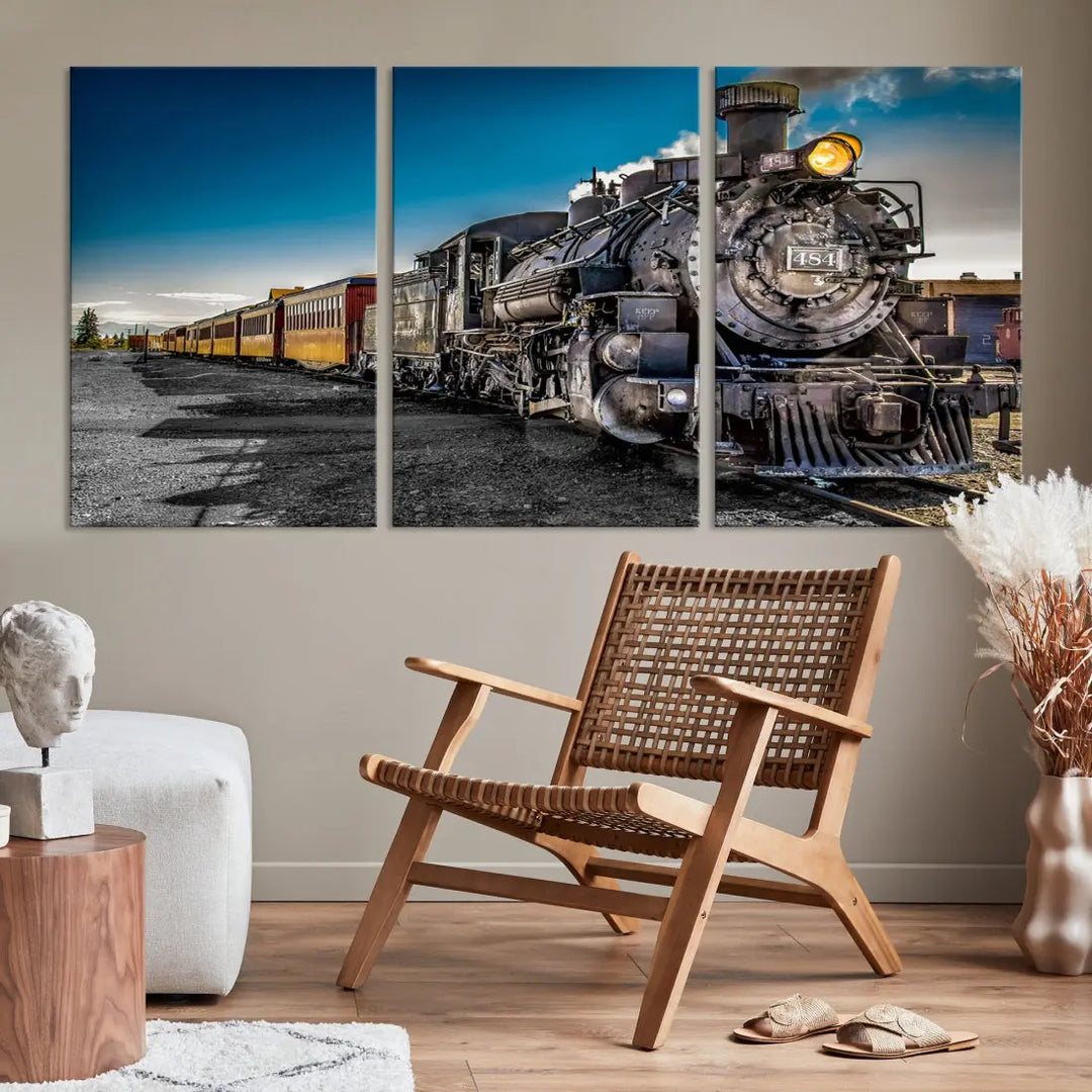 Nostalgic Steam Locomotive Train Wall Art Canvas Print for Living Room Office Decor