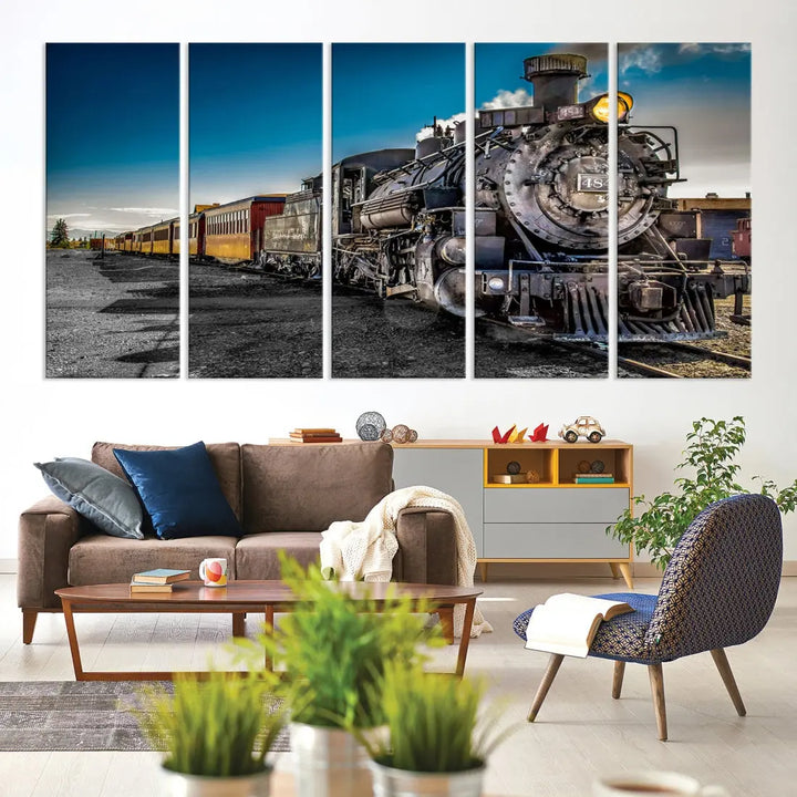 Nostalgic Steam Locomotive Train Wall Art Canvas Print for Living Room Office Decor