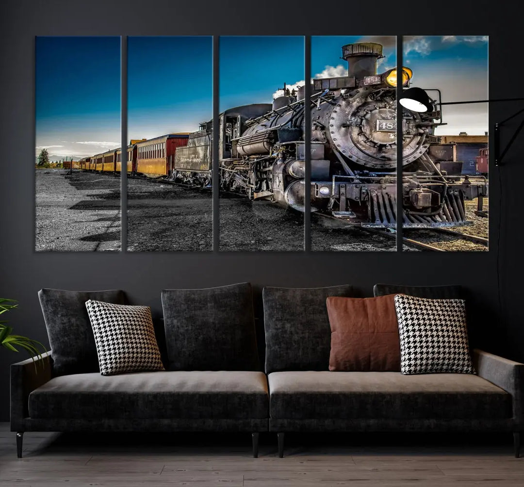 Nostalgic Steam Locomotive Train Wall Art Canvas Print for Living Room Office Decor