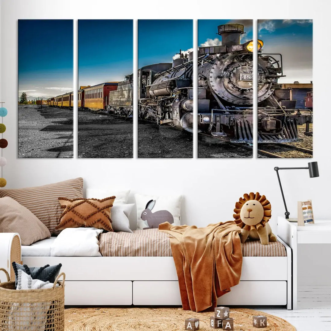 Nostalgic Steam Locomotive Train Wall Art Canvas Print for Living Room Office Decor