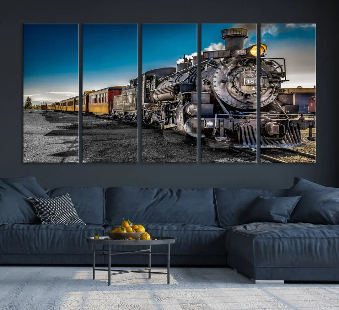 Nostalgic Steam Locomotive Train Wall Art Canvas Print for Living Room Office Decor