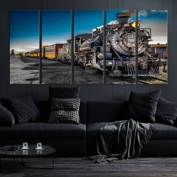 Nostalgic Steam Locomotive Train Wall Art Canvas Print for Living Room Office Decor