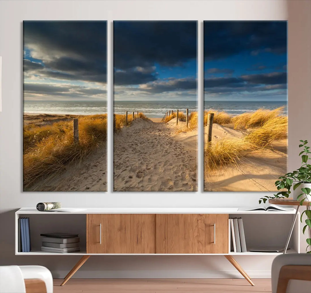 Ocean Beach Dark Clouds Wall Art Canvas Print