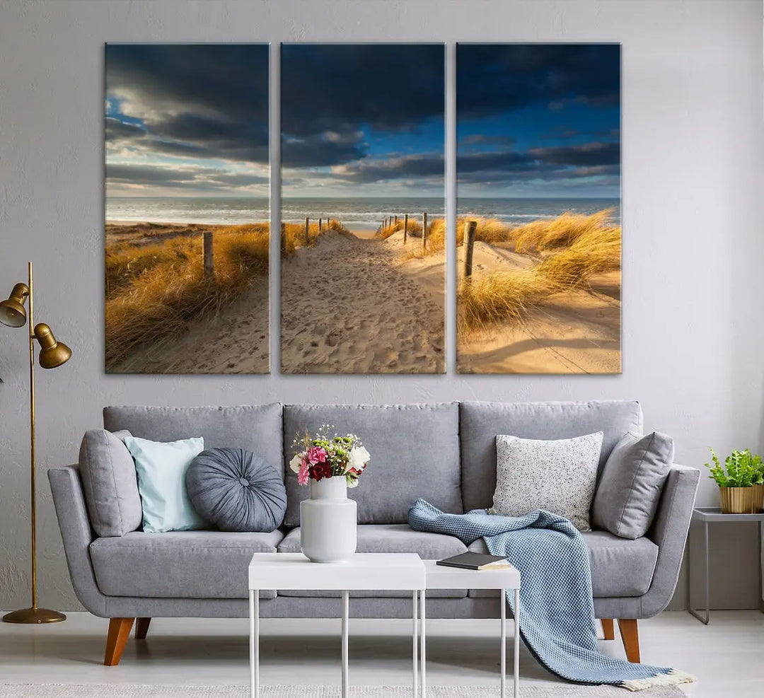 Ocean Beach Dark Clouds Wall Art Canvas Print