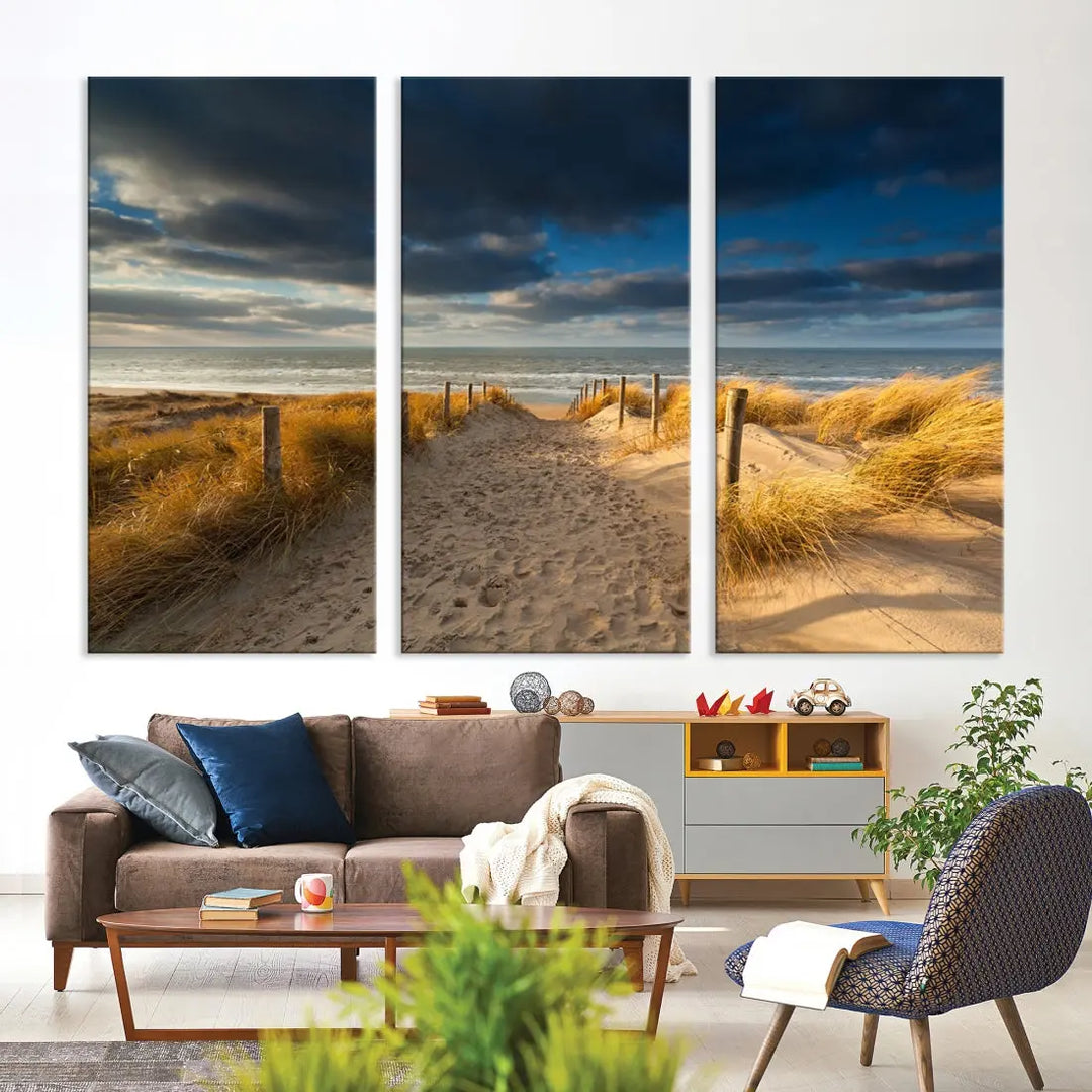 Ocean Beach Dark Clouds Wall Art Canvas Print