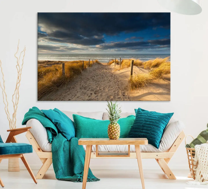 Ocean Beach Dark Clouds Wall Art Canvas Print