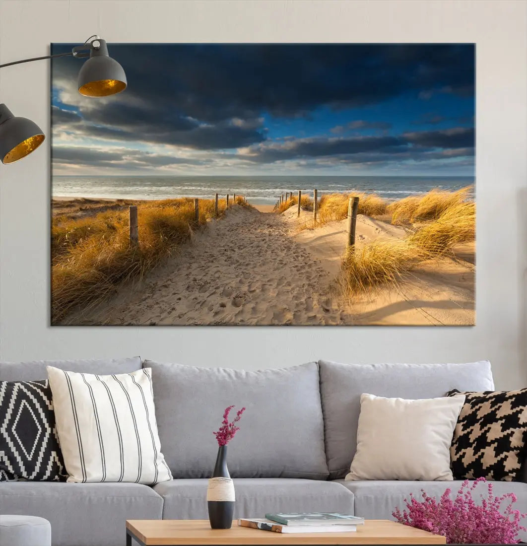 Ocean Beach Dark Clouds Wall Art Canvas Print