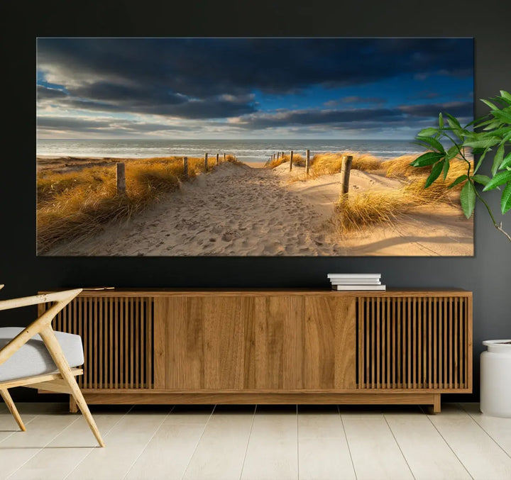 Ocean Beach Dark Clouds Wall Art Canvas Print